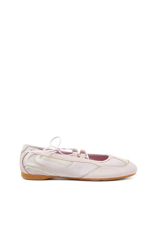 D-Mile - Lace-up ballerina flats in leather and mesh