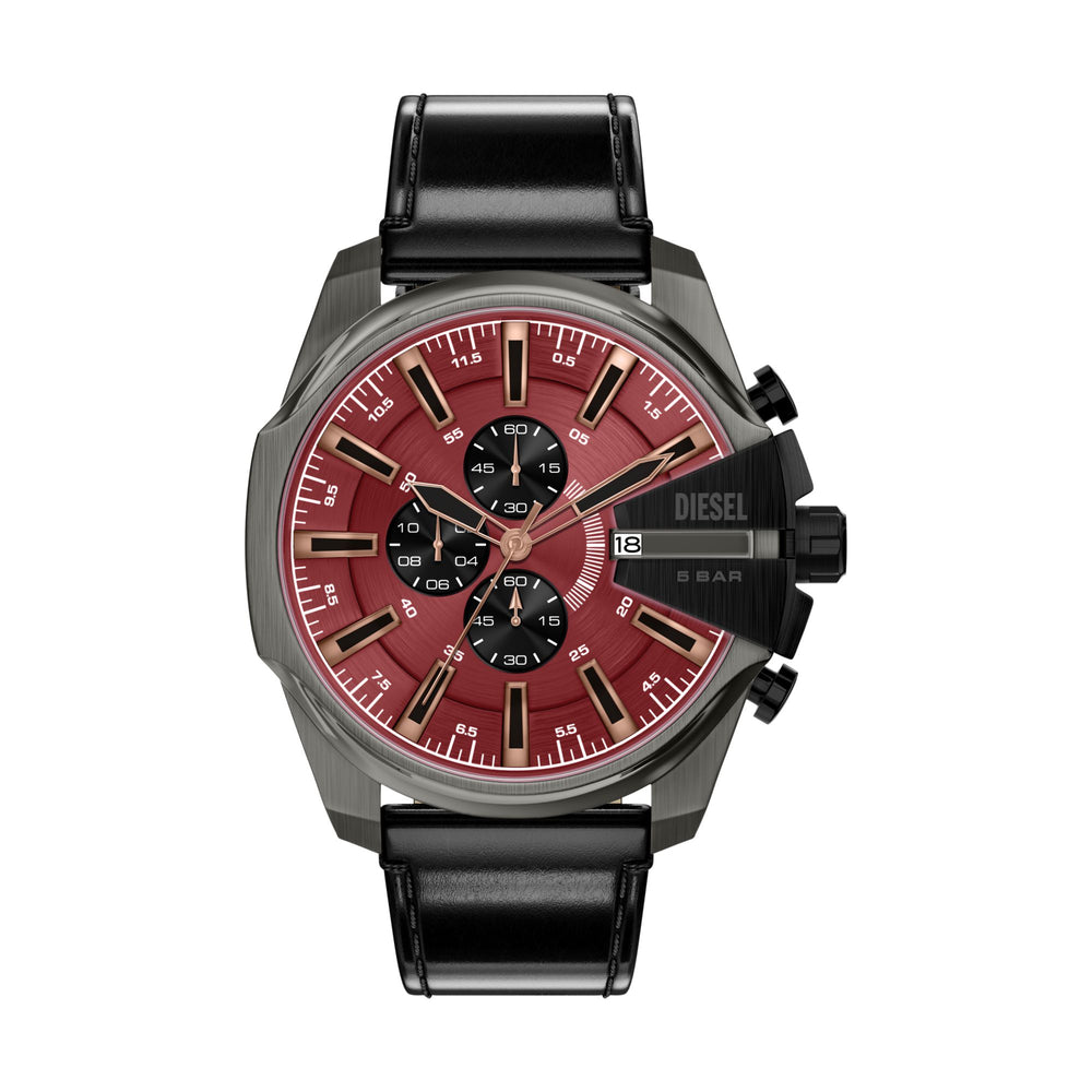 Diesel Mega Chief Slim Chronograph Black Leather Watch