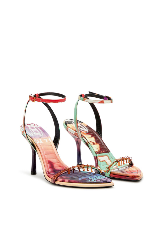 D-Vina Charm-Strappy sandals in poster-print leather (1)